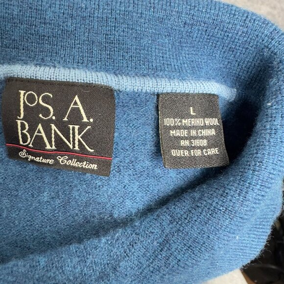 Jos. A. Bank Sweater Mens L Blue Merino Wool Pullover Signature Collection Colla - Picture 4 of 8
